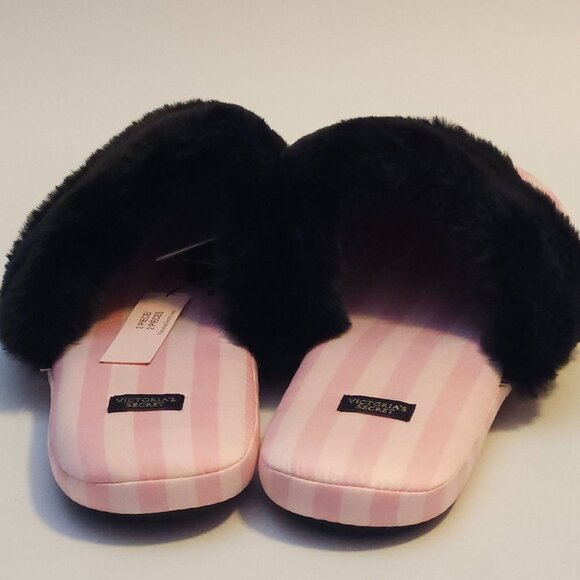 Victoria’s Secret Og Pink Pin Striped Women’s Slippers In Size Large w/Bag NEW - Picture 5 of 10